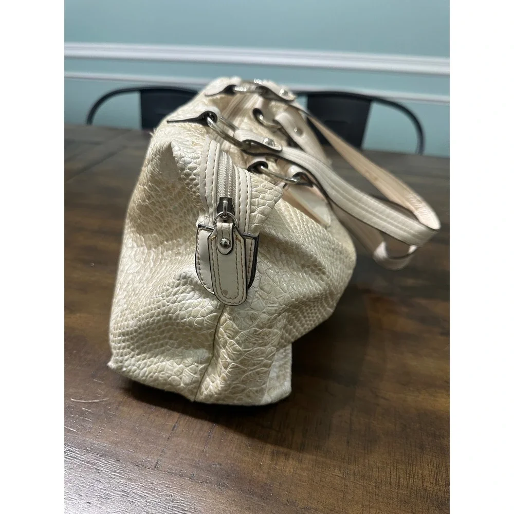 XOXO Cream‎ Faux Snakeskin Embossed Satchel Handbag with Bow Detail Silver Logo